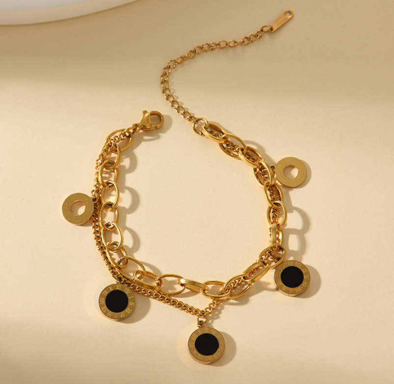 Pulsera Doble Dorada Acero Inoxidable 1G6