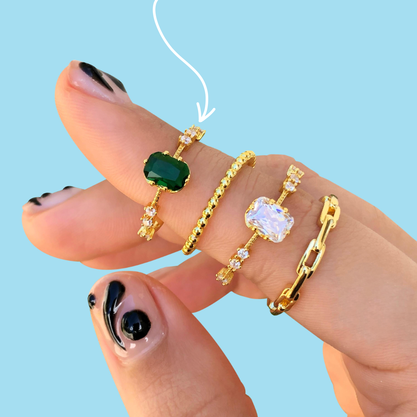 Anillo Zirconia Verde Chapa de Oro Ajustable C641