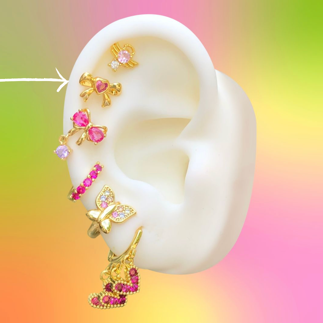 Aretes Lazo Rosa Chapa de Oro Az267