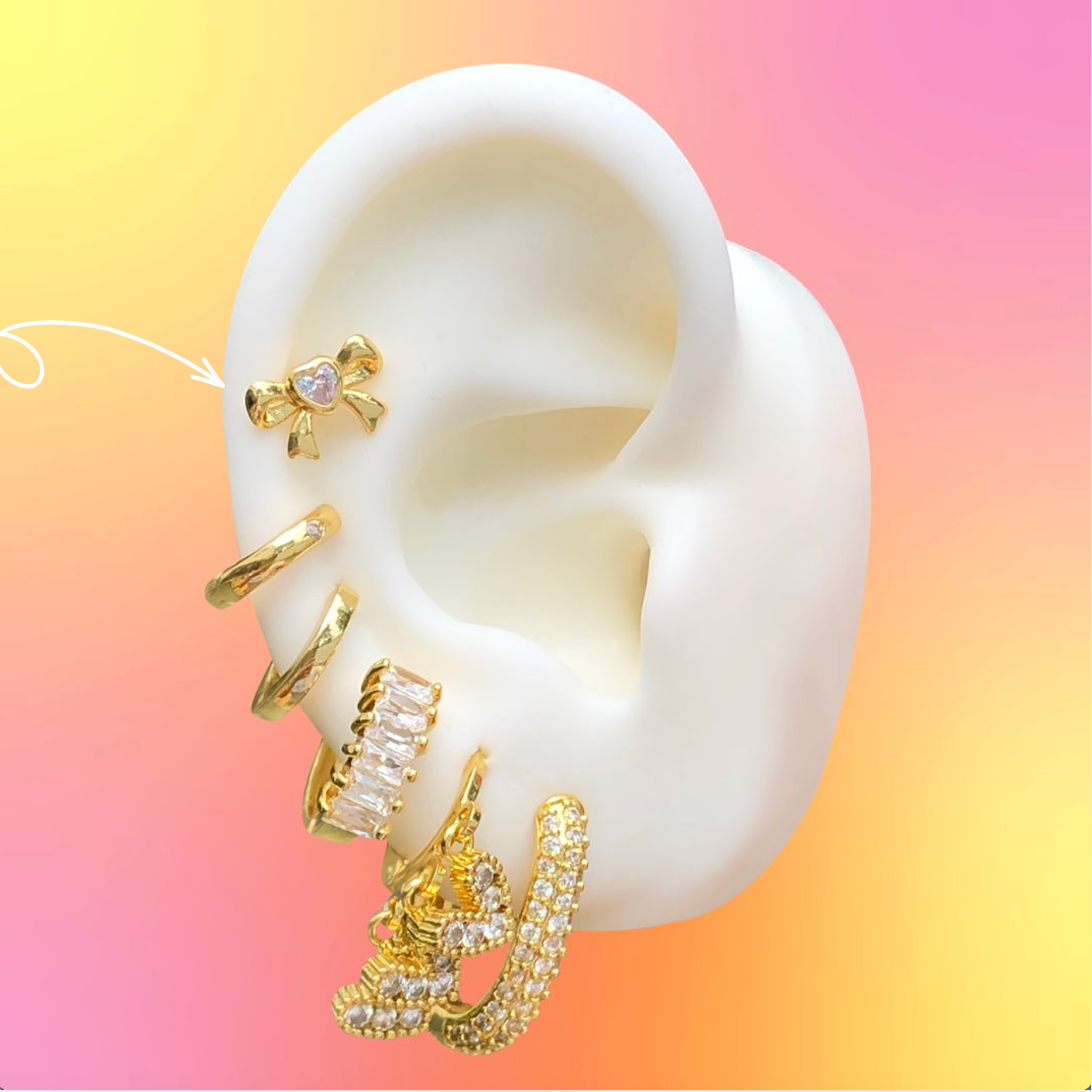 Aretes Lazo Corazón Chapa de Oro Az190