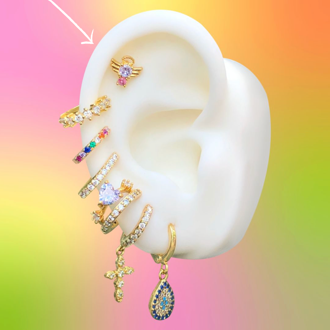 Aretes Angelito Rosa Chapa de Oro Az155