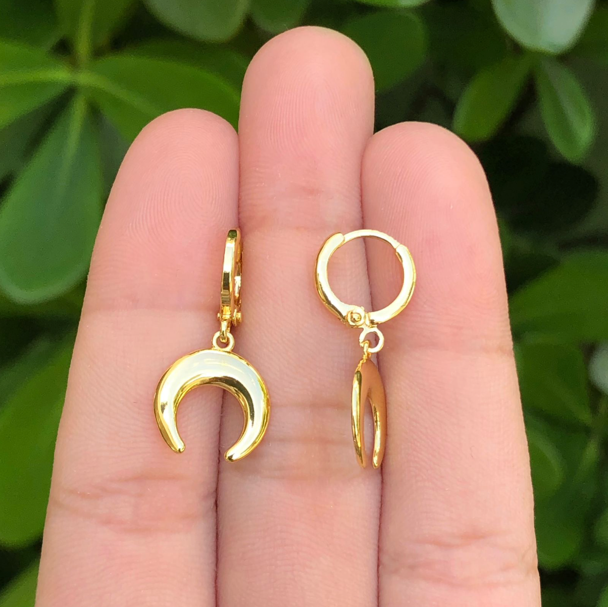 Aretes Arracada Luna Chapa de Oro Az93