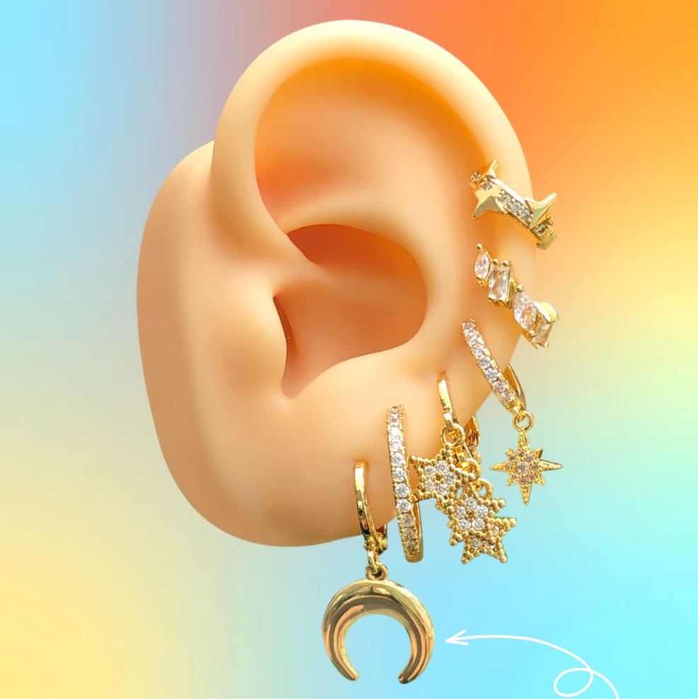 Aretes Arracada Luna Chapa de Oro Az93