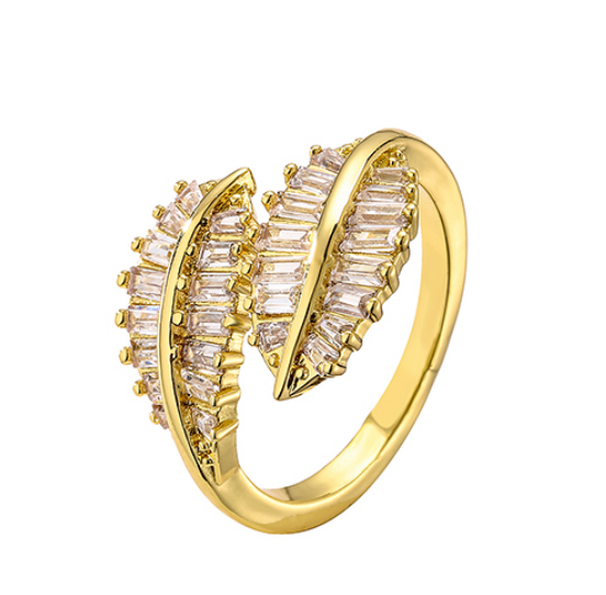 Anillo Ajustable Hojas Chapa de Oro C613