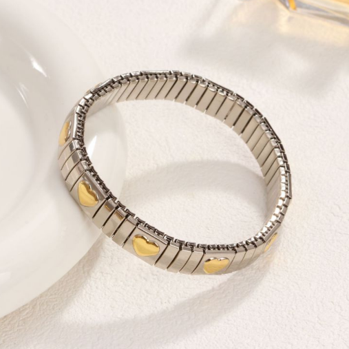 Pulsera Italiana Elástica Corazón Acero Inoxidable 1A3