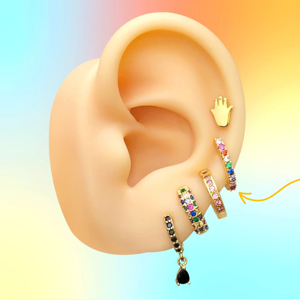 Aretes Arracada Zirconia Multicolor Chapa de Oro Az18