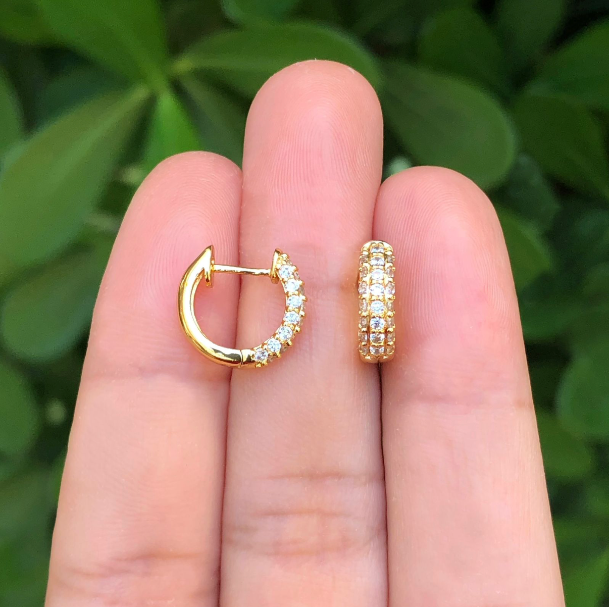 Aretes Arracada Zirconia Blanca Chapa de Oro Az129