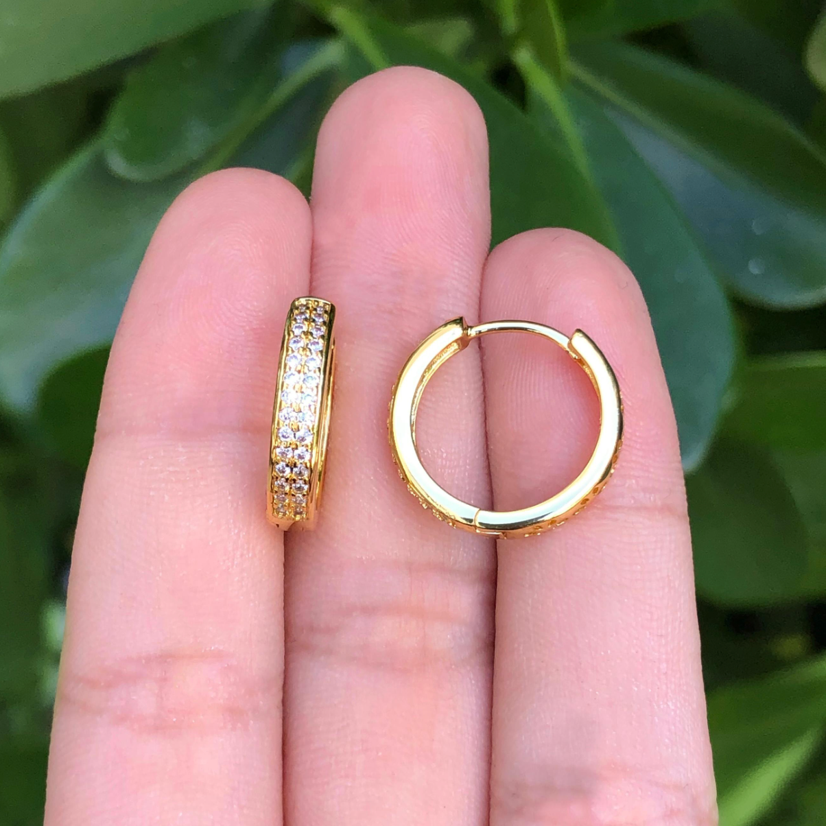 Aretes Arracada Doble Vista Chapa de Oro Az44