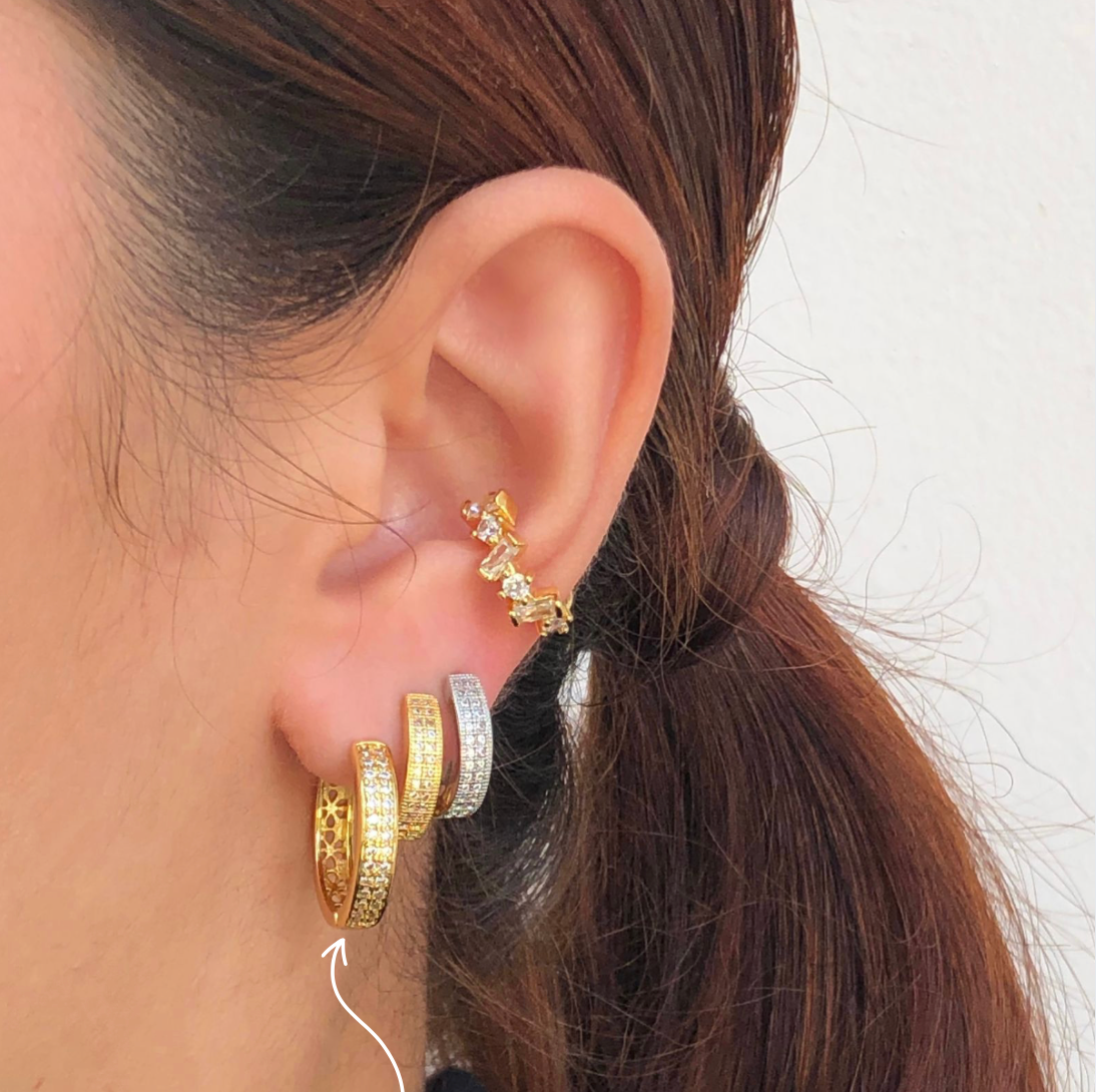 Aretes Arracada Doble Vista Chapa de Oro Az44