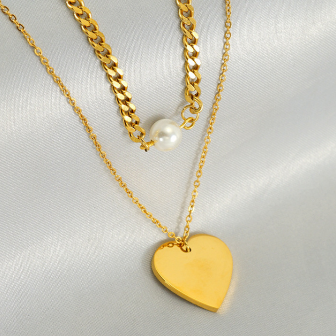 Collar Layer Corazón Dorado Acero Inoxidable 4E26