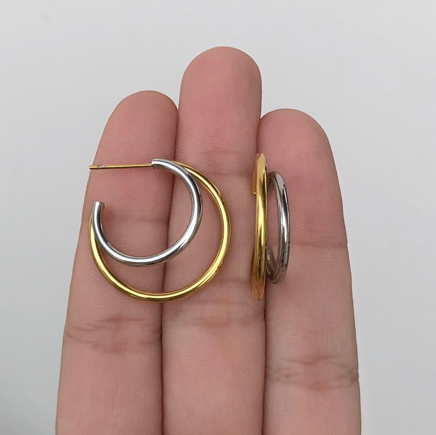 Aretes Arracada Oro-Plata Acero Inoxidable 2C5