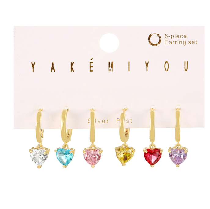 Set 6 Aretes Corazon Chapa de Oro 2U1