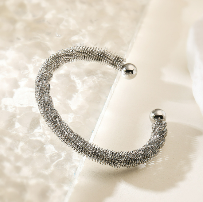 Pulsera Plateada Tejida Metálica 1i1