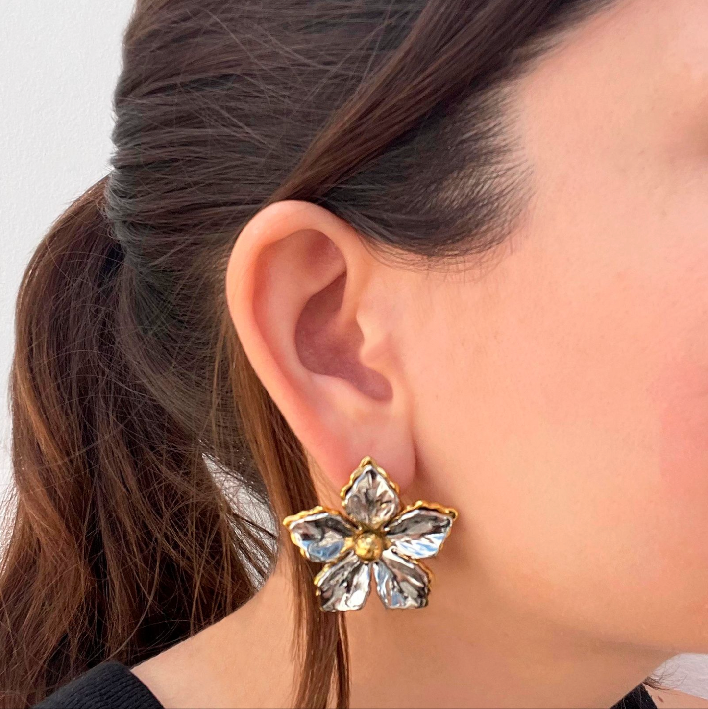 Aretes Flor Oro-Plata Acero Inoxidable 2E1