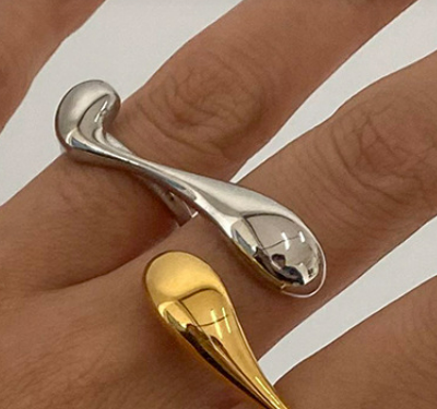 Anillo Gota Larga Plateada Acero Inoxidable R17