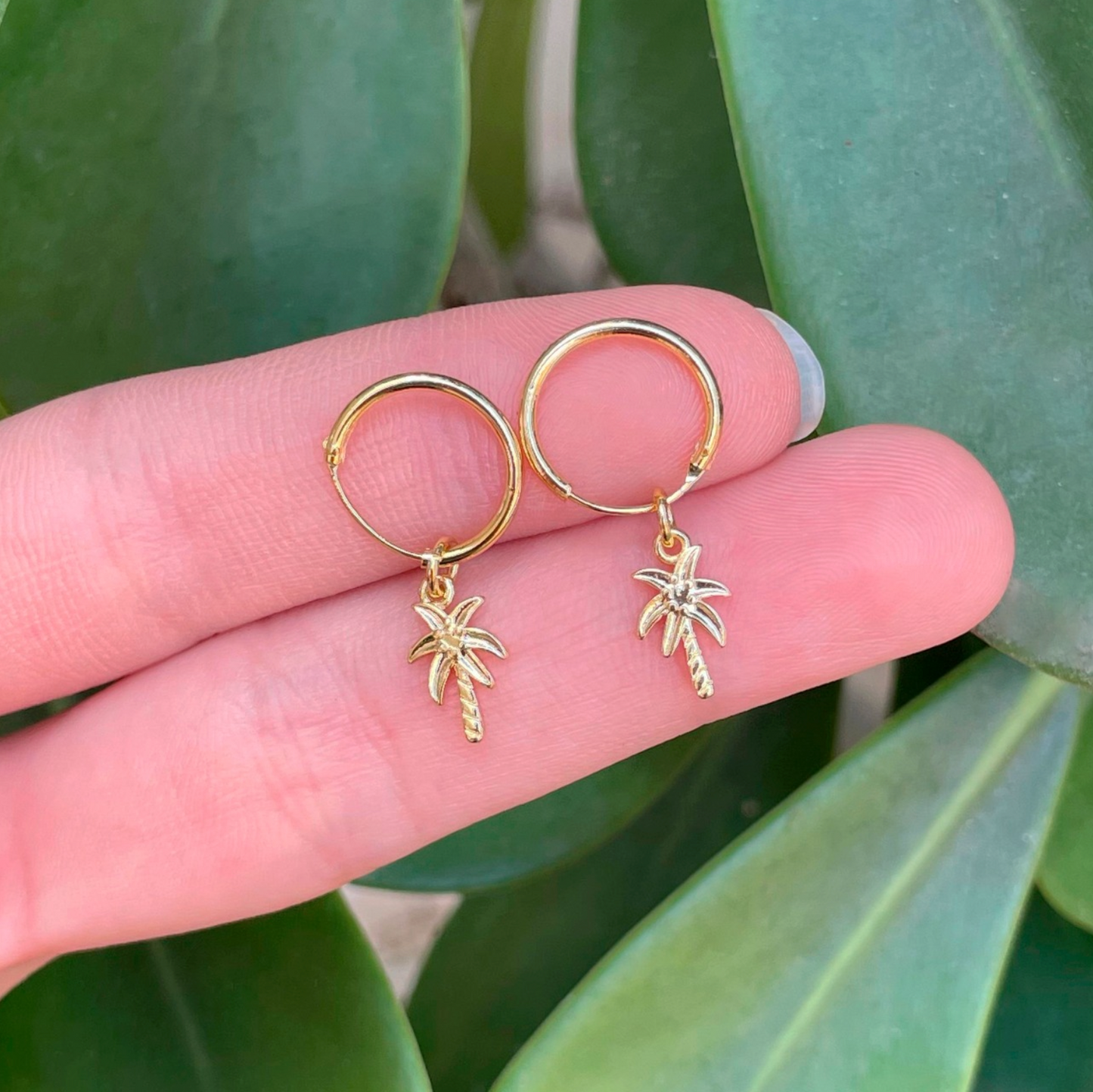 Aretes Arracada Palmera Dorada Chapa de Oro Az206