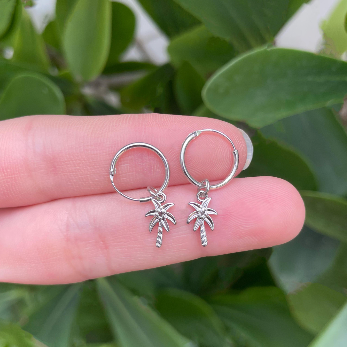 Aretes Arracada Palmera Plateada Chapa de Oro Az318