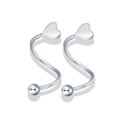 Aretes Plateados Vuelta de Corazón Chapa de Oro  4E23