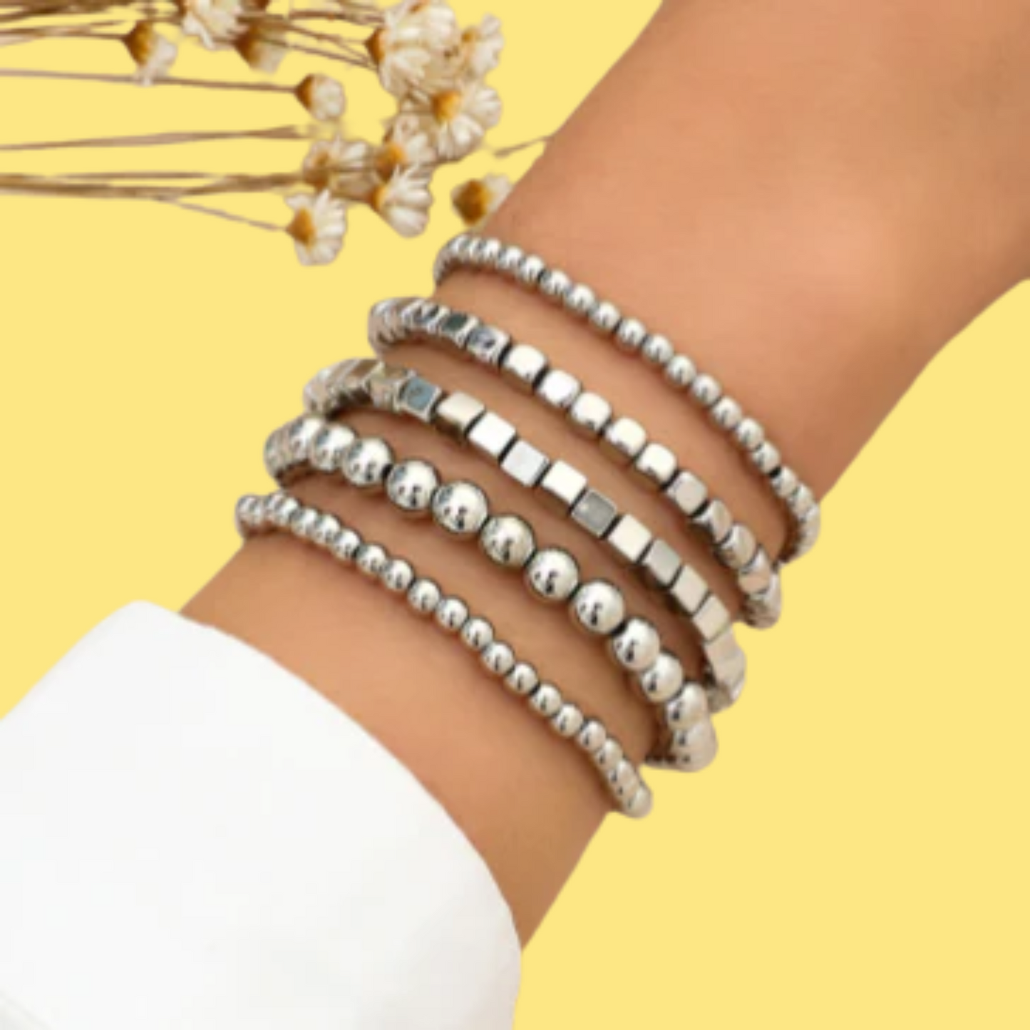 Set 5 Pulseras Plateadas 2P6