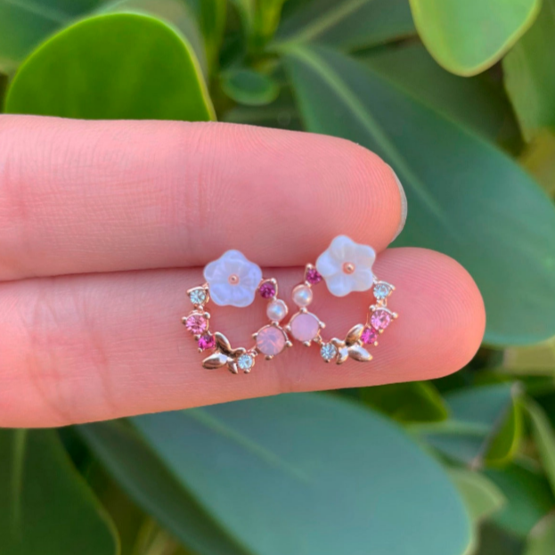 Aretes Mini Aro Flor Oro Rosa Chapa de Oro  1F4