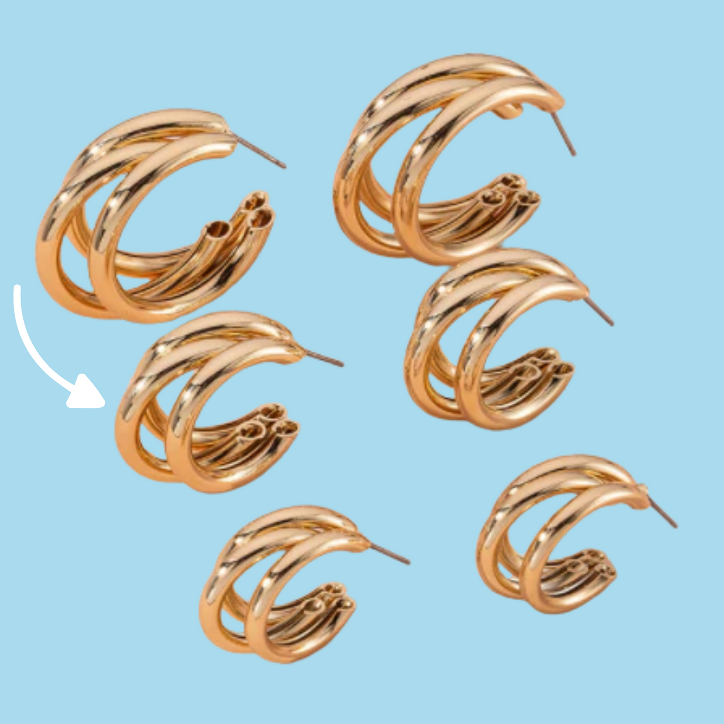 Aretes Dorados Arracadas Triple Mediana 4E36