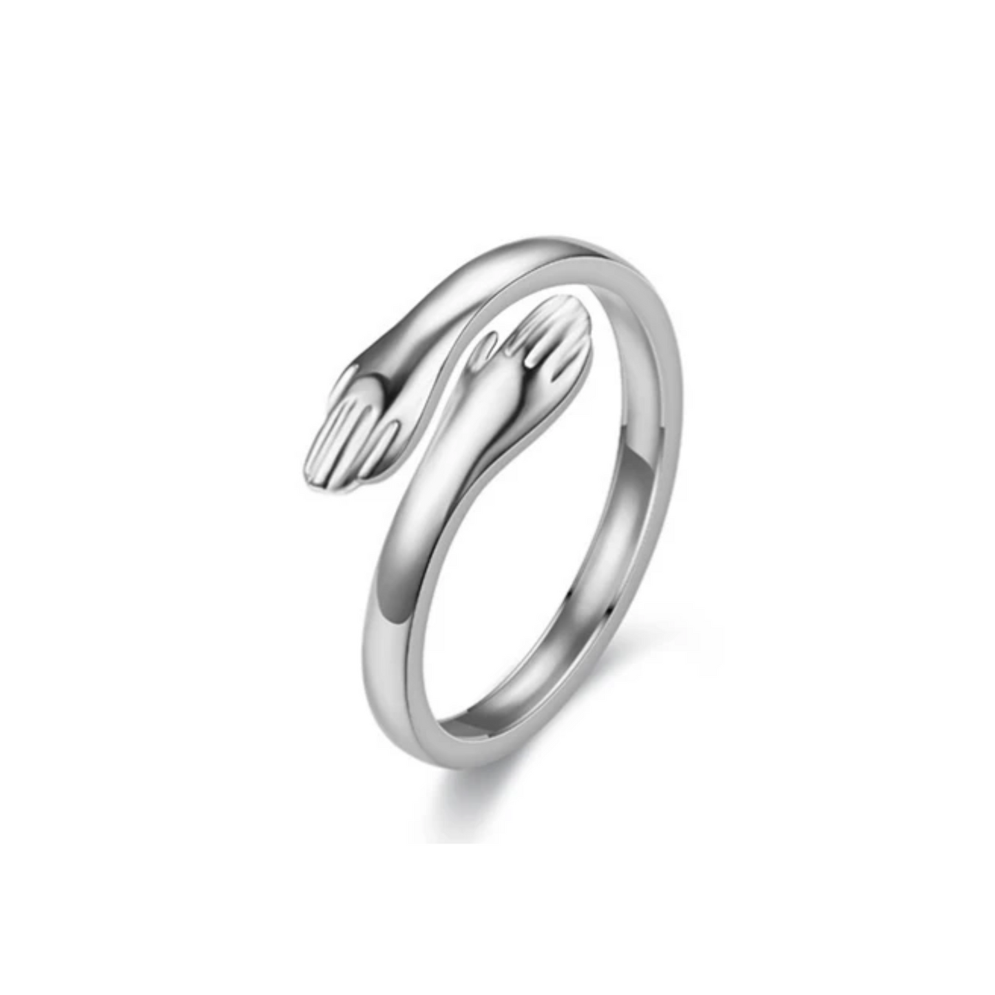 Anillo Plateado Abrazo Acero Inoxidable R24