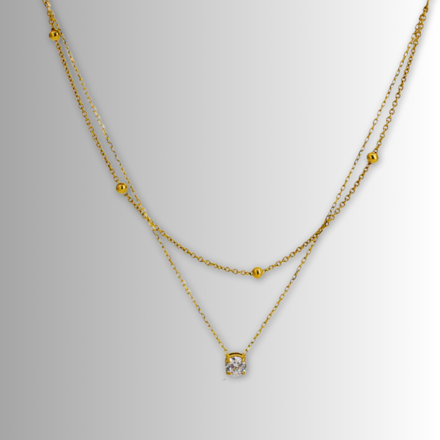 Collar Doble Bolitas y Zirconia Acero Inoxidable 1A1