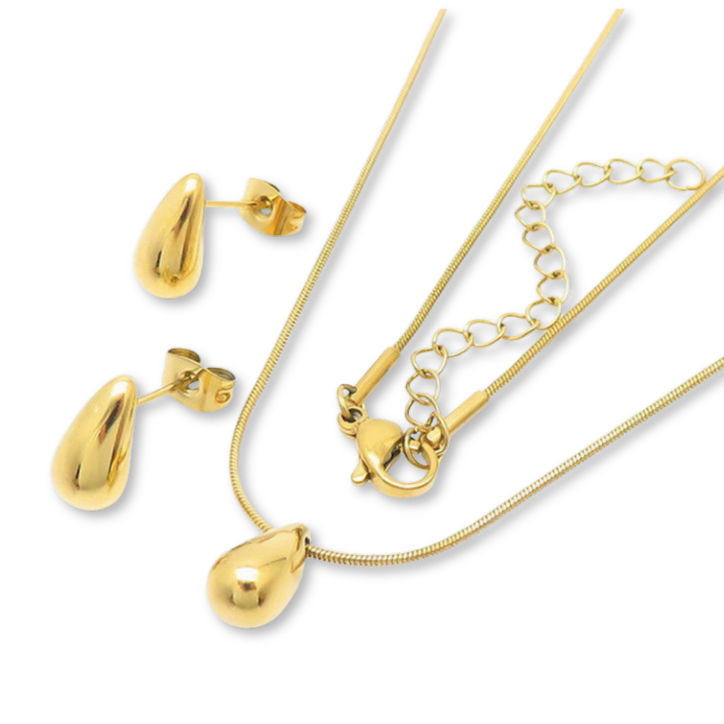 Collar y Aretes Dorado Gota Pequeña  Acero Inoxidable  2N8