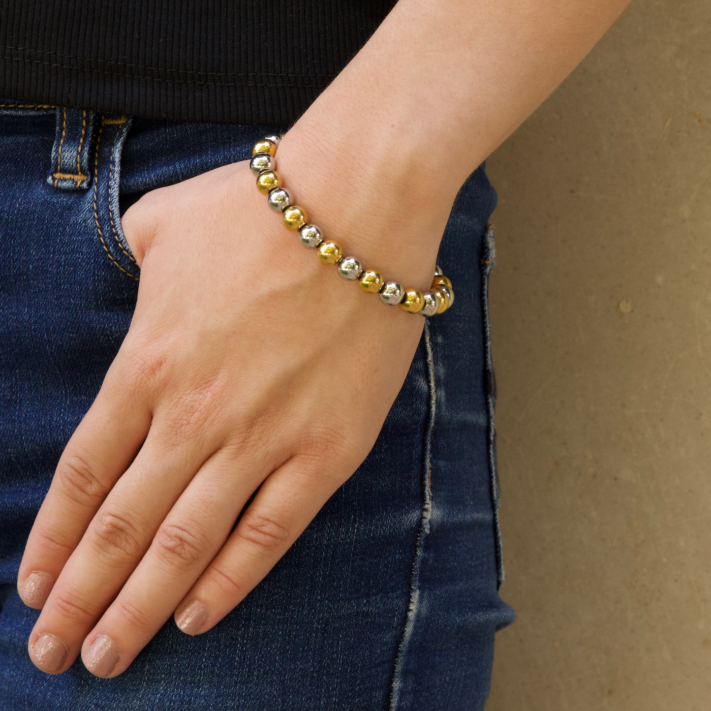 Pulsera Bolitas Oro-Plata Acero Inoxidable 2A1