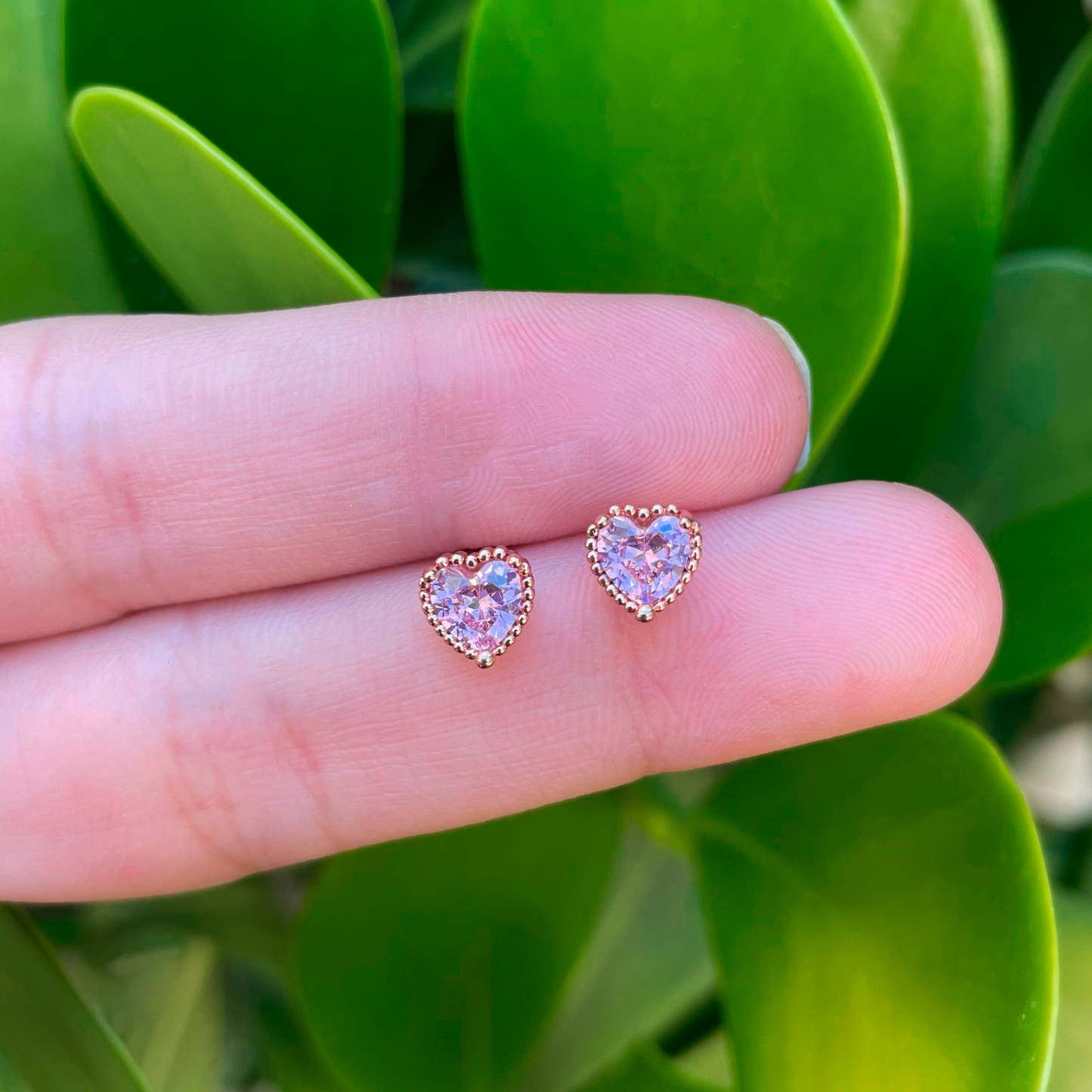 Aretes Oro Rosa Corazón Rosa AZ321