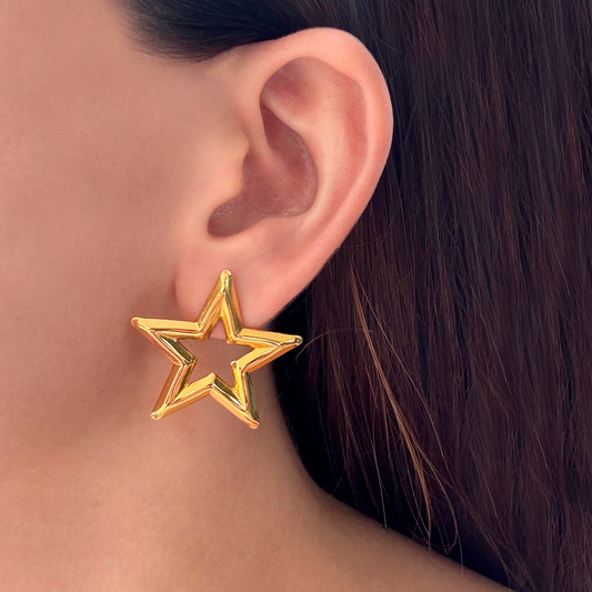 Aretes Dorados Estrella Acero Inoxidable  3A6