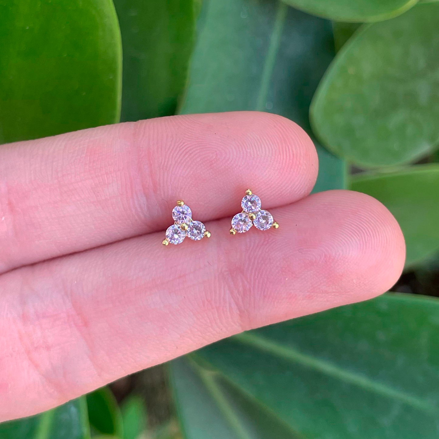 Aretes Trébol Rosa Chapa de Oro Az385