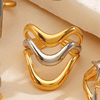 Anillo Oro-Plata Onda Acero Inoxidable 2B1