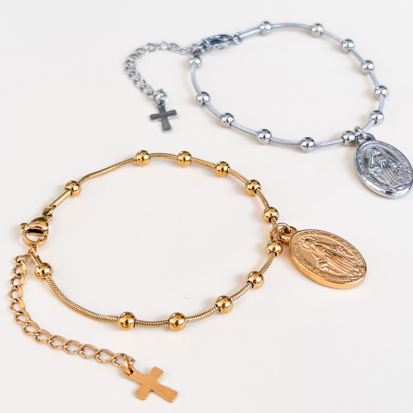 Pulsera Dorada Medalla Milagrosa Acero Inoxidable  2E1