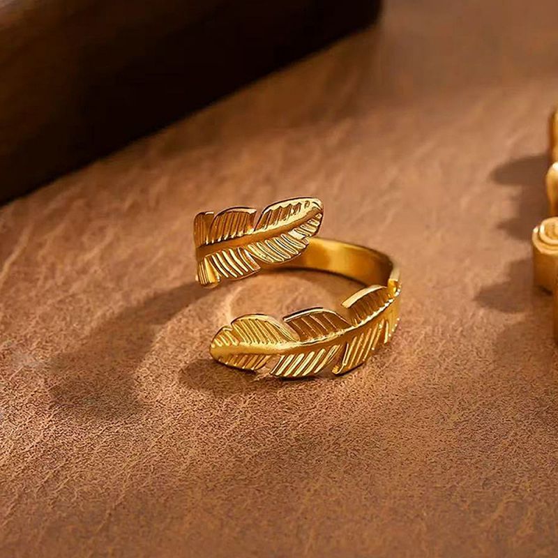 Anillo Hojas Plateadas Acero Inoxidable 1H4