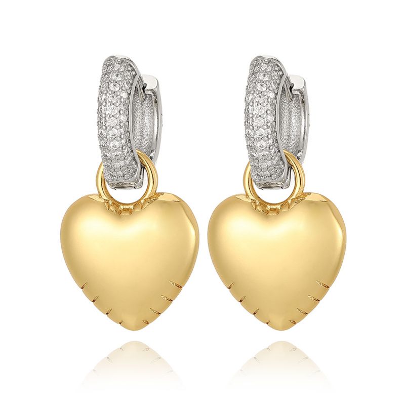 Aretes Corazón Inflado Oro-Plata  Chapa de Oro  2F4