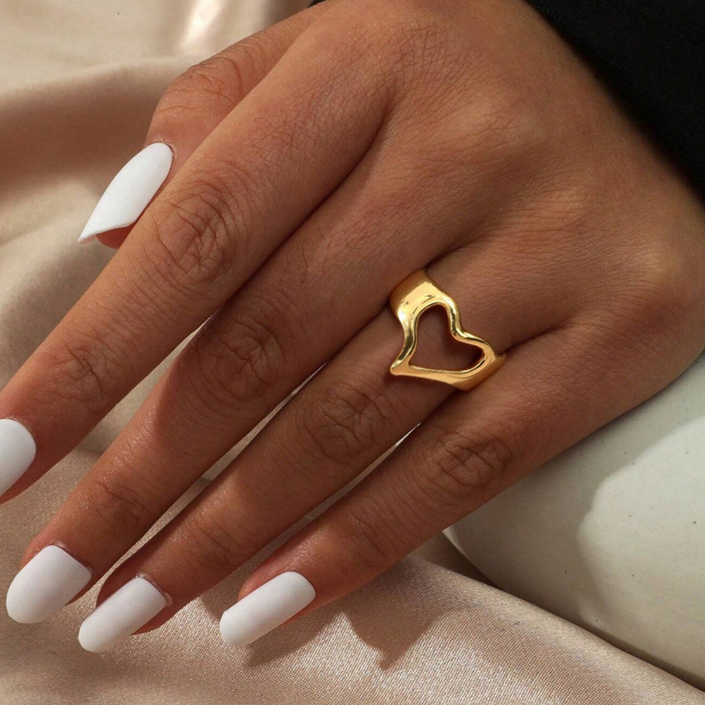 Anillo Plateado Corazón Ajustable Acero Inoxidable Li4