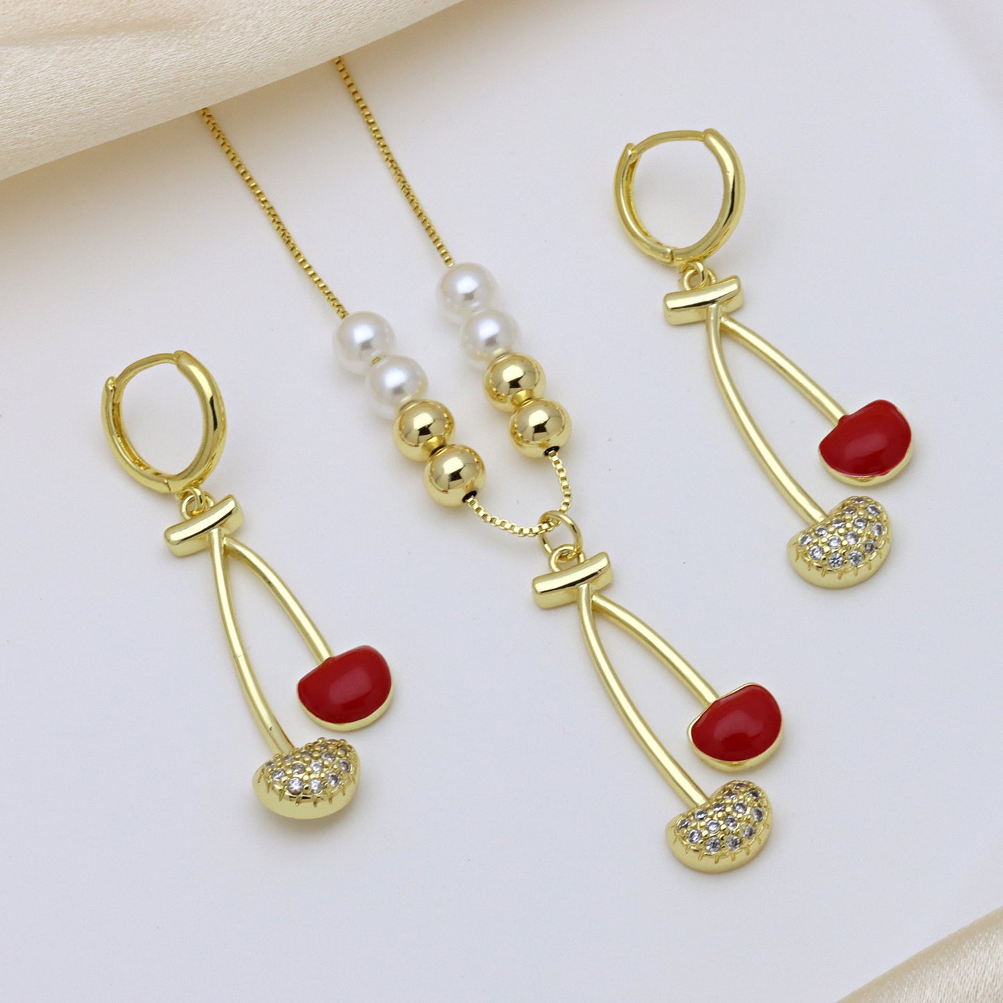 Set Collar y Aretes Cerezas Chapa de Oro 1i7