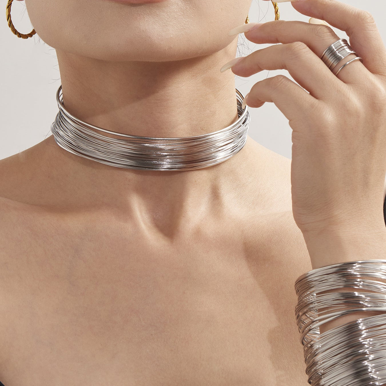 Collar Plateado Alambre Acero Inoxidable 1AA4