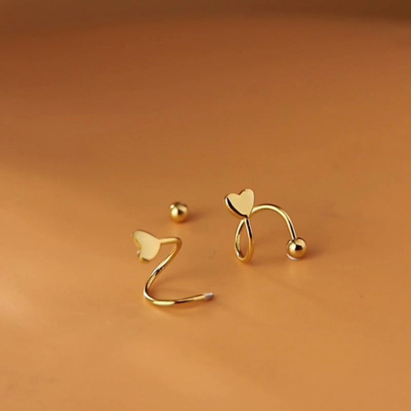 Aretes Dorados Vuelta de Corazón Chapa de Oro  1Z5