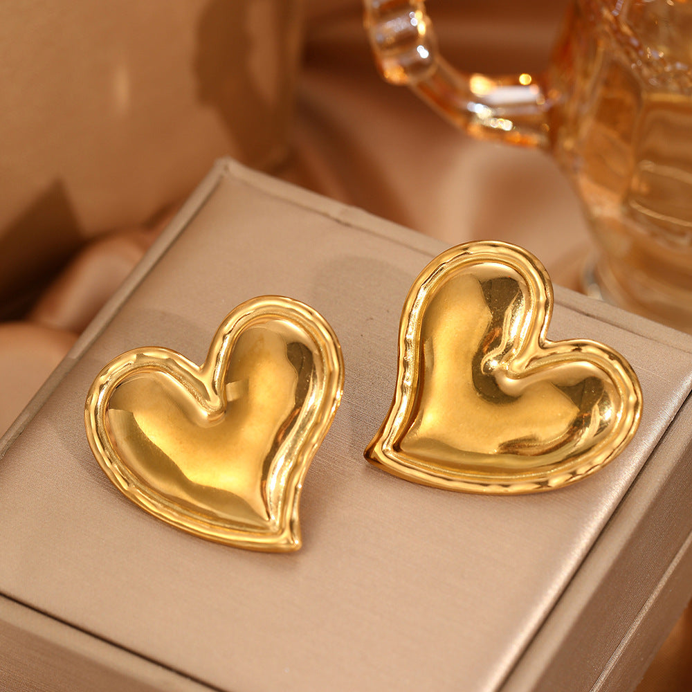 Aretes Dorados Gran Corazón Acero Inoxidable 1X7 LU
