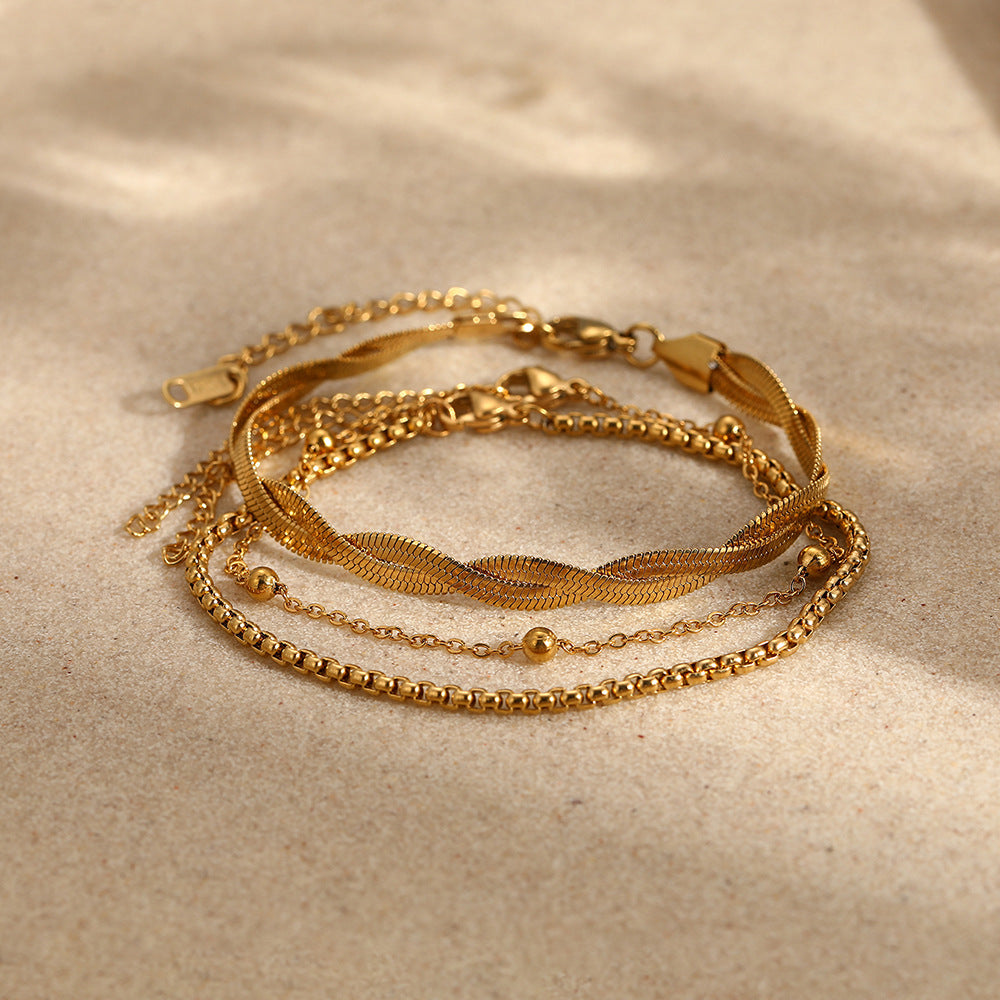 Set Pulseras 3pzs Doradas Acero Inoxidable 1Q1