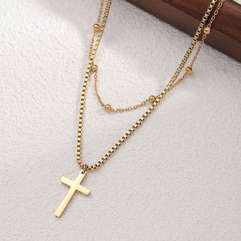 Collar Layer Dorado Cruz Acero Inoxidable 3C3