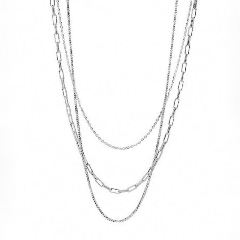 Collar Layer Plateado 3 Cadenas Acero Inoxidable 1W6