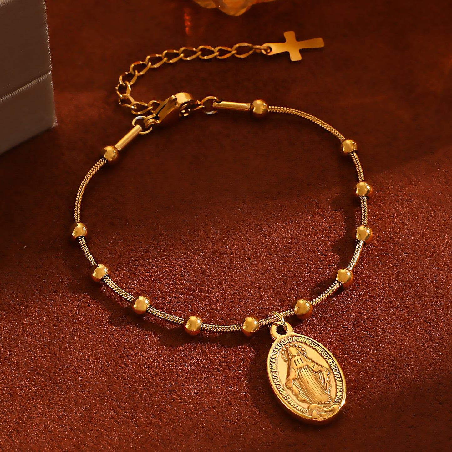 Pulsera Dorada Medalla Milagrosa Acero Inoxidable  2E1