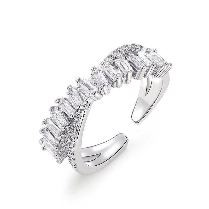 Anillo Plateado Zirconias Ajustable Chapa de Oro 2C4