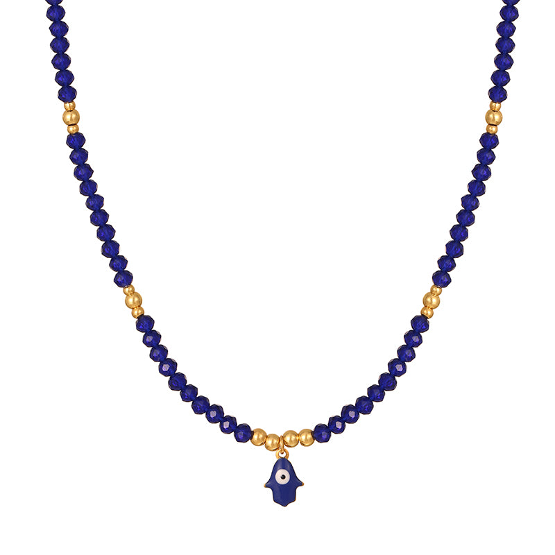 Collar Azul Cristales Mano Fátima Chapa de Oro 1G5