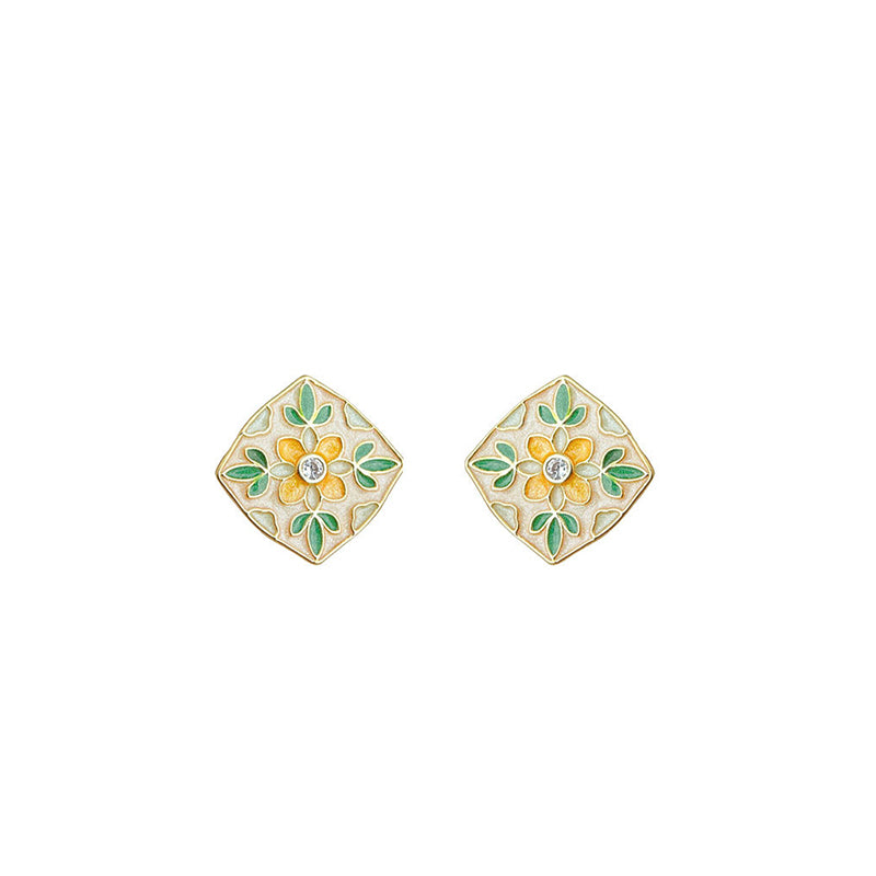 Aretes Dorados Cuadro Pintado Chapa de Oro 1o4