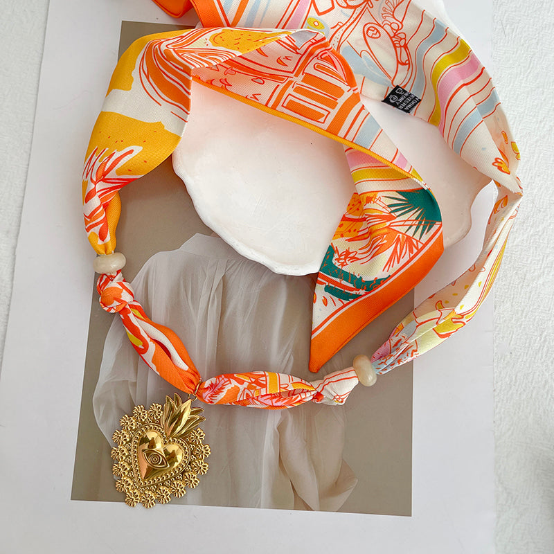 Collar Cinta Estampada Corazón Gde Acero Inoxidable 4E26