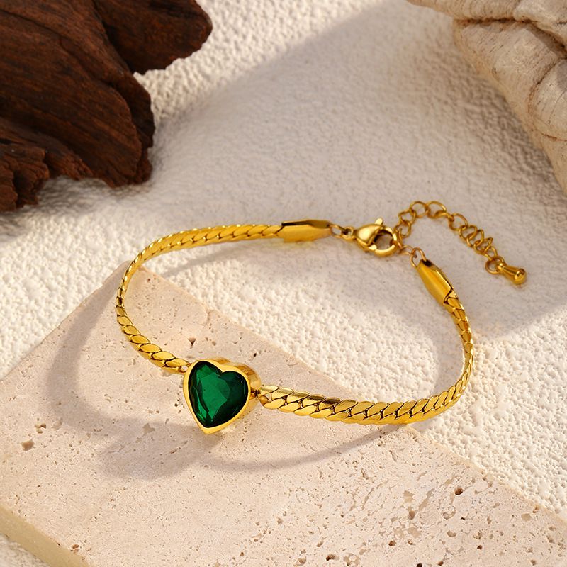 Pulsera Corazón de Piedra Verde Acero Inoxidable 1R6